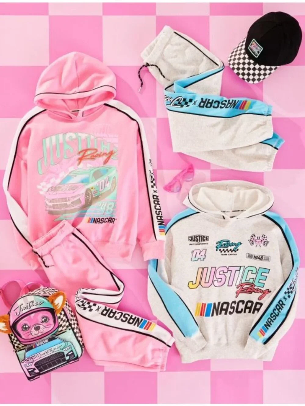 NASCAR X Justice Youth Hoodie Racing Graphics Size L 12-14 Gray & Blue Cotton Bl
